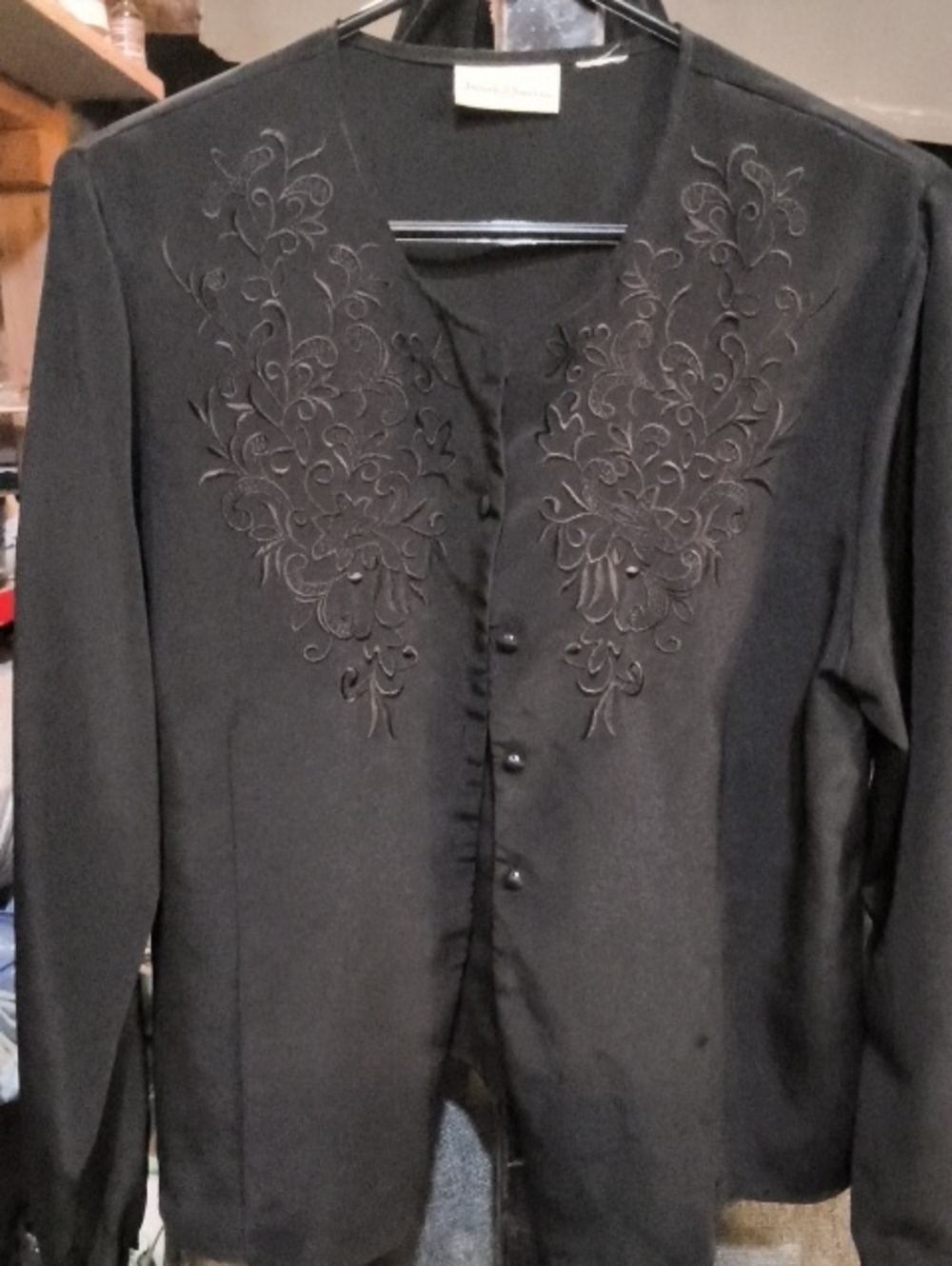 Vintage Black Embroidered Blouse DarkCoquetteRomanticGoth Grandmacore Y2K 90s